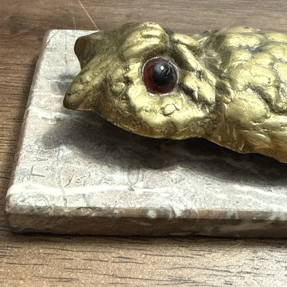 Antique OWL Figural Brass & Marble Desktop Paper Holder Paperclip Vintage Unique
